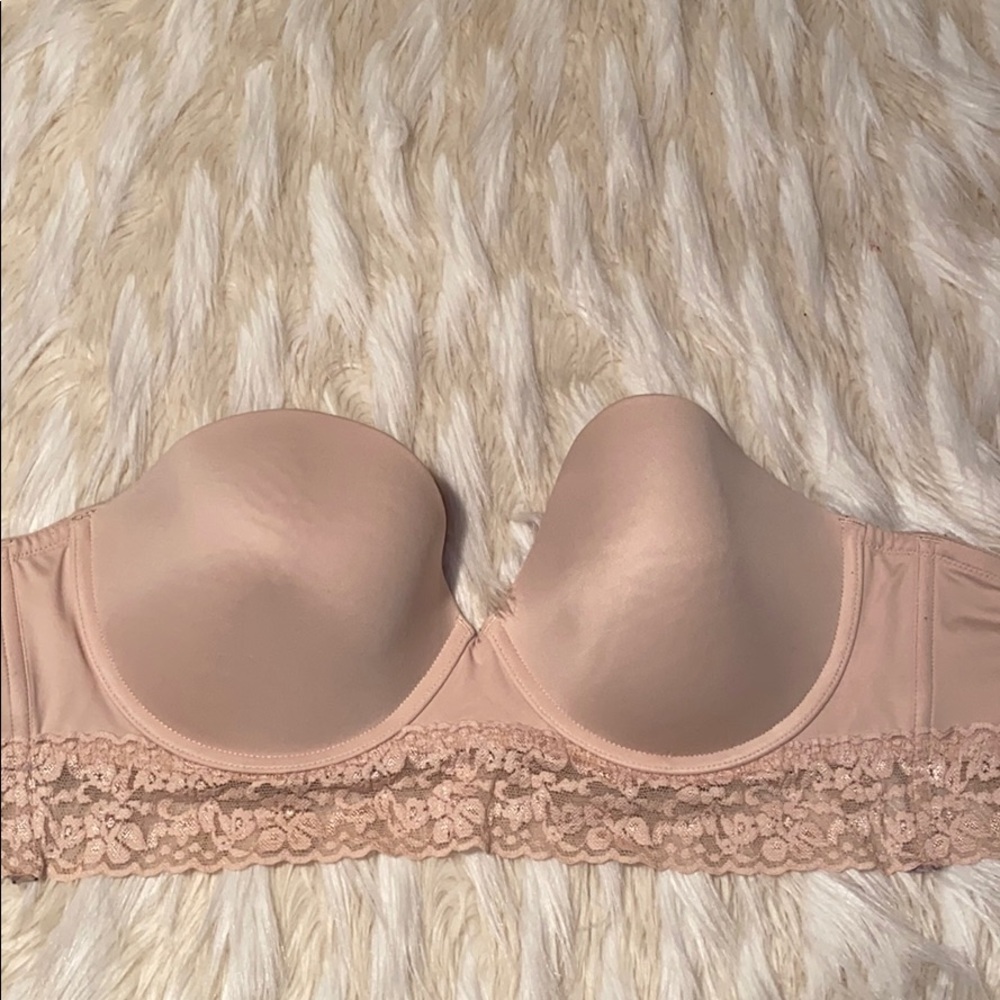 Pink strapless nude bra